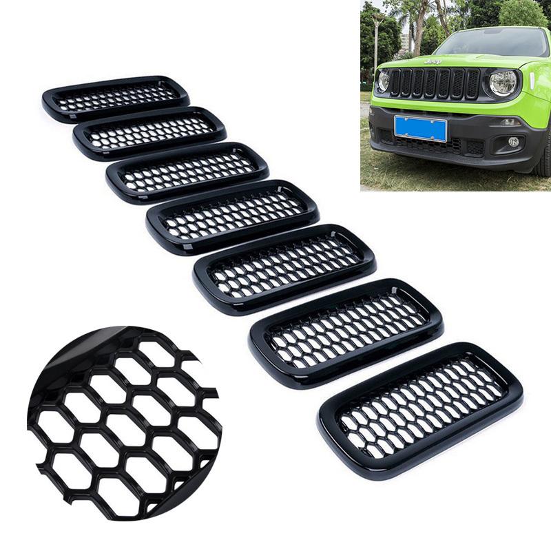 7pcs/set Front Mesh Grill Grille Insert Cover Trim For Jeep Renegade 2015-2018