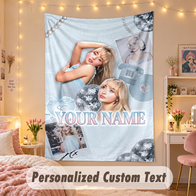 Custom Personalized Tapestry,Sabrina Carpenter Print Custom Name Text Wall Art Hanging for Bedroom