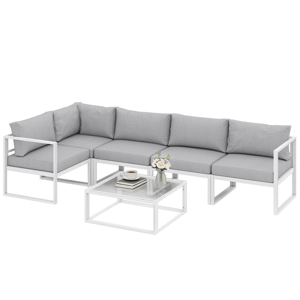 5 Seater Aluminium Garden Furniture Set, Garden Sofa Set with Thick Cushions for Patio and Balcony, Outdoor, Light Grey