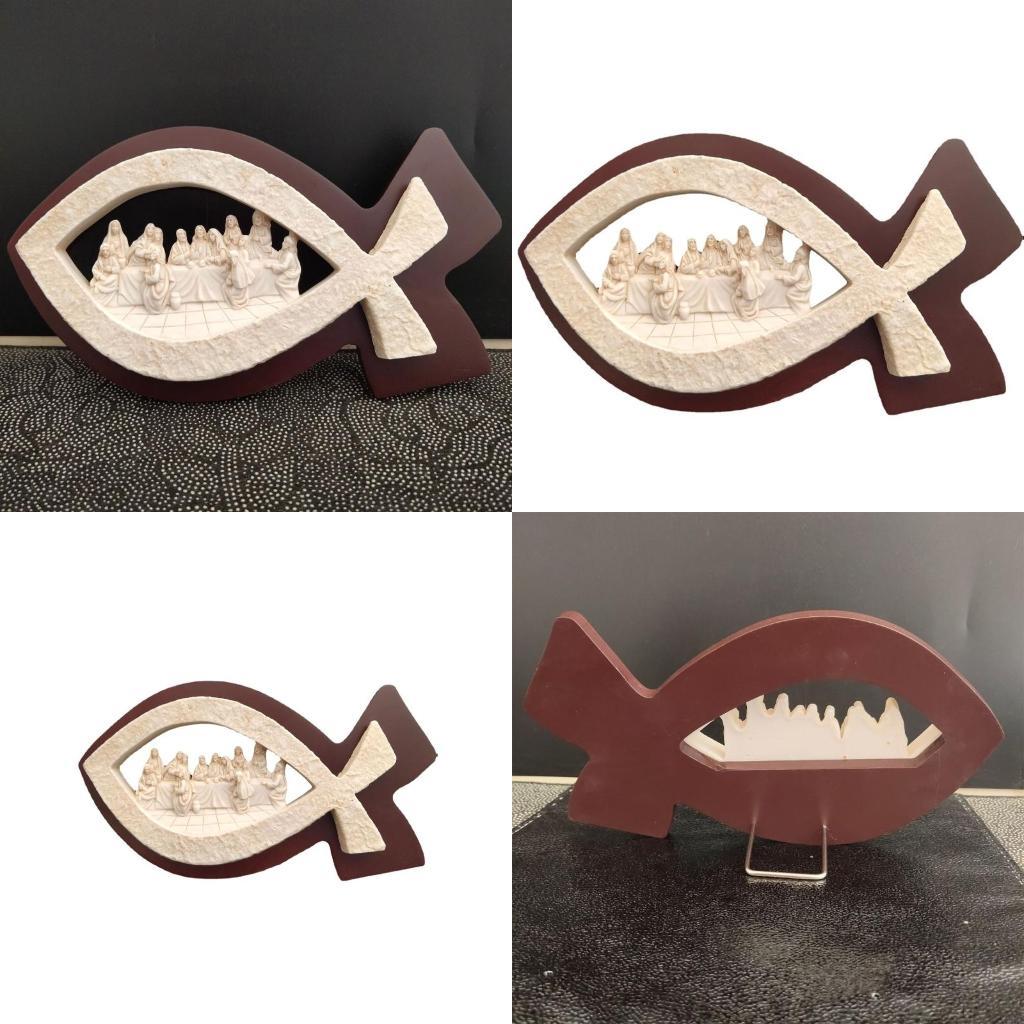 Fish Last Supper Scene Statue Decorative Sculpture Ornaments Supplies for Festival Holiday New Year Party X3UC CN