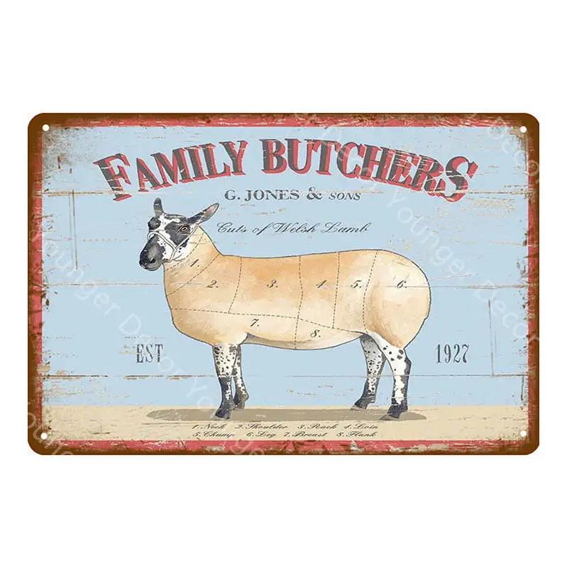 Family Butchers Tin Signs Beef Cuts Duck Eggs Wool Vintage Metal Plaque Farmhouse Farm Shop Wall Decor Cow Pig Poster YI-120