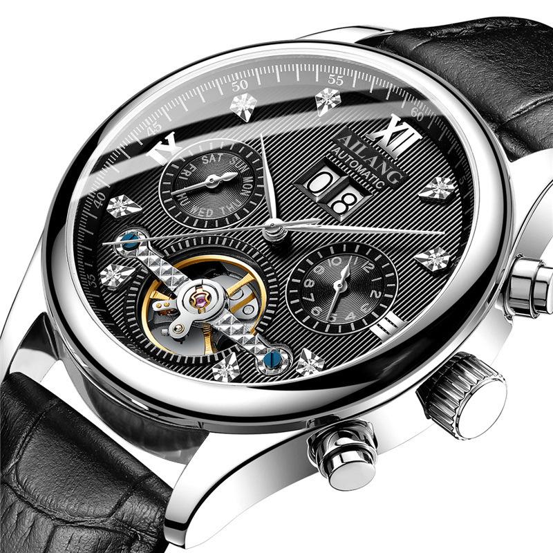 Ai Lang Hollow Tourbillon Watch Men'S Fully Automatic Mechanical Men'S Watch Multifunctional Stainless Steel Waterproof Waterproof Watch Men'S