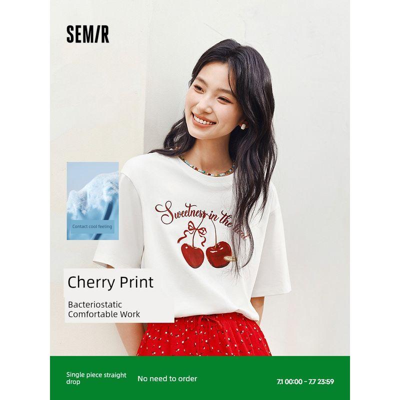 

Cool Feeling T | Senma Short sleeve T-shirt Women Antibacterial Loose Trendy round Neck 2025 Summer New Cherry Top Sweet This White 10102 155/80A/S