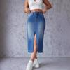 Gonna Lunga Blu Jeans alla Moda Spacco Copri-Fianchi A-line