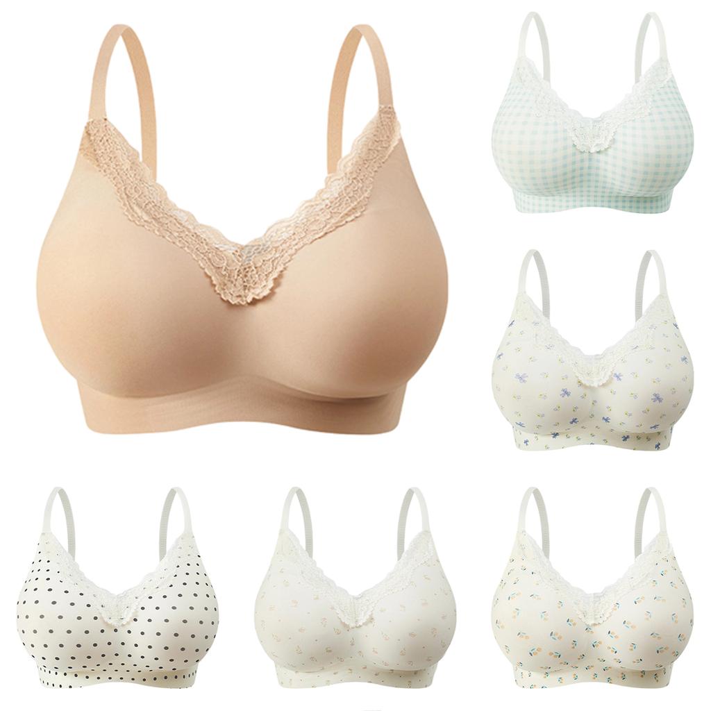 Women's French Floral Expansion Bra, Women's Gathering Sweet Lace Edge Without Steel Ring Bra