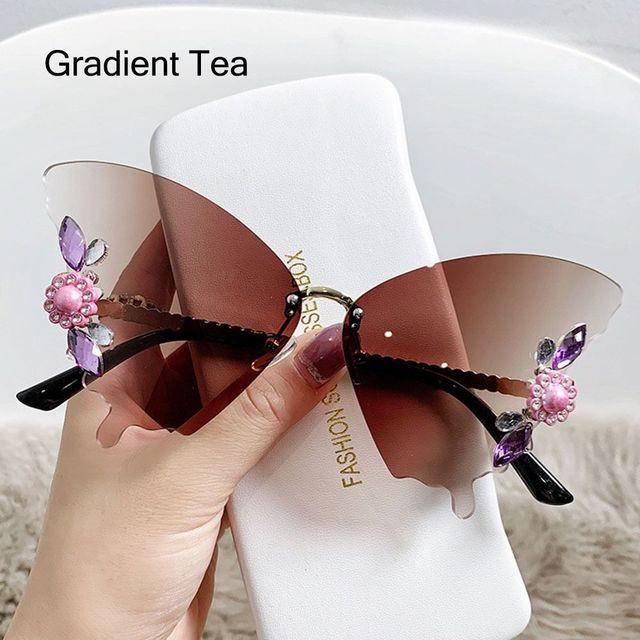 

Винтажные солнцезащитные очки Y2k с кристаллами-бабочками для женщин, роскошные солнцезащитные очки без оправы, блестящие бриллиантовые солнцезащитные очки UV400