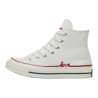 1970s Love Series Comfortable Fit High Top Canvas Shoes Unisex Sneakers White Red A19060C