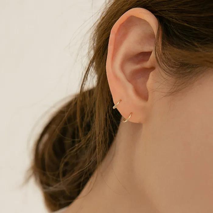 14k Daily One-Touch Ring Earrings 4 Sizes (14k Gold) ER01