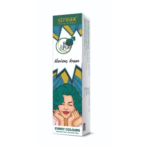 Streax Professional Hold & Play Glorious Green Semi Permanent Hair Colour, Vibrant Ammonia Free Dye, 100g Pack For Trendy Salon Style Looks