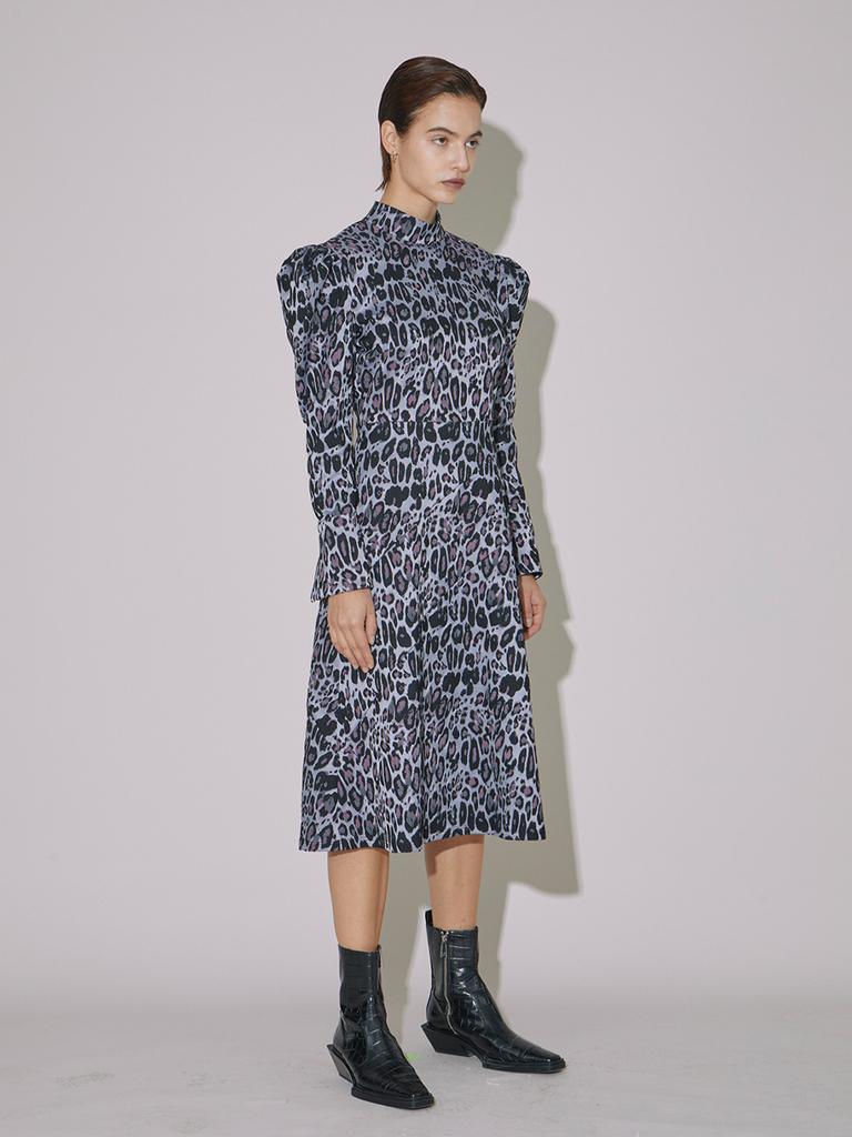 VEGAN TIGER Leopard Mock Neck Dress (Purple)