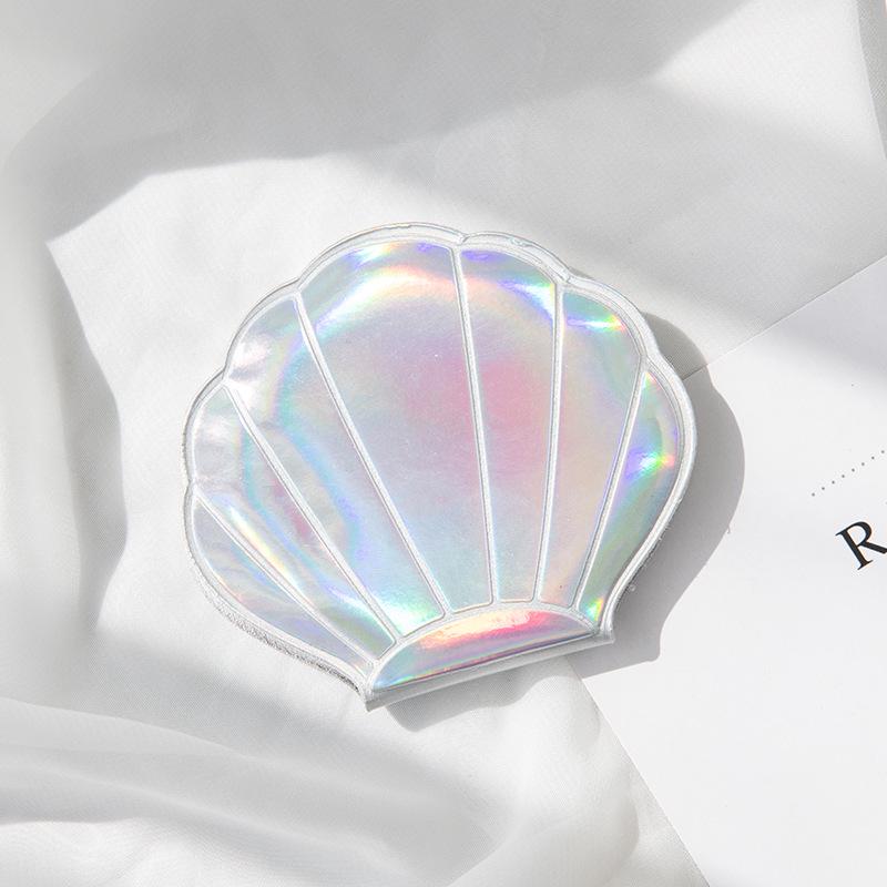 Mermaid Heart Glitter Double-sided Compact Mirror with Colorful Shell Design