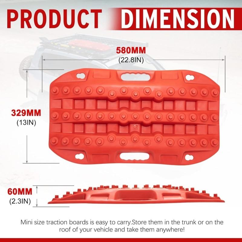 2PCS Off Road Traction Boards 58CM Short Recovery Track Traction Mat for 4WD Mud Sand Snow Ramps Tire Traction Tool Red Black