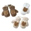 Faux Fur Cartoon Bear Gloves Waterproof Toddler Fingerless Gloves Outdoor Sports Mittens  For Boys