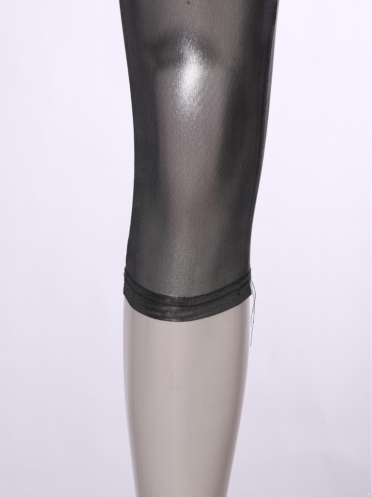 Womens Metallic Shiny Semi Transparent Capri Pants Elastic High Waist Tights Cover Up Pants