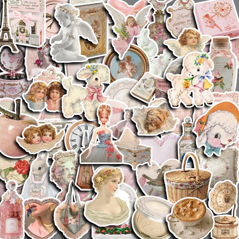 American Retro Pink Series - 60 Character Portrait Stickers: Cute Cartoon Graffiti