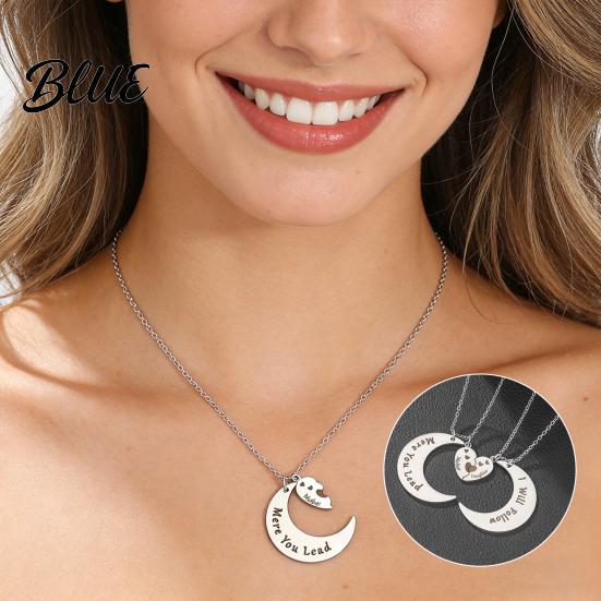 Family Love Necklace 1 Pair Bonds Moon Heart-Shaped Pendant Versatile