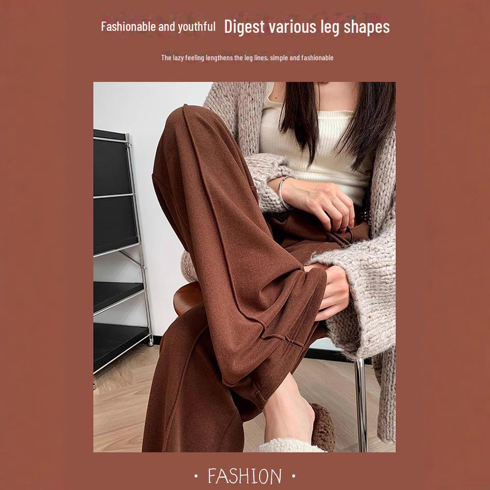 Vlněné kalhoty s vysokým pasem a širokými nohavicemi pro ženy - Plyšové, silné a ležérní na jaro, podzim a zimu