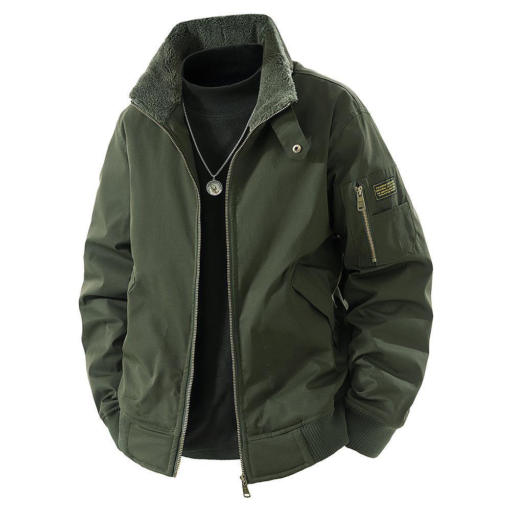New Jacket for Men's Pure Cotton Plus Velvet Thickened Washing Work Jacket Outdoor Casual Stand Collar Men