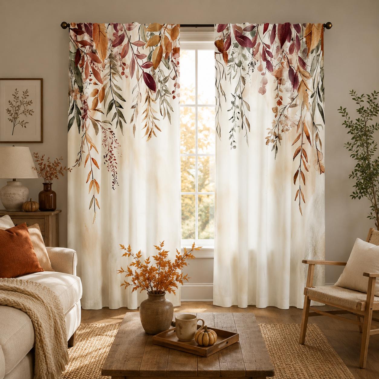 2PCS Digital Printed Curtains, Falling Leaves