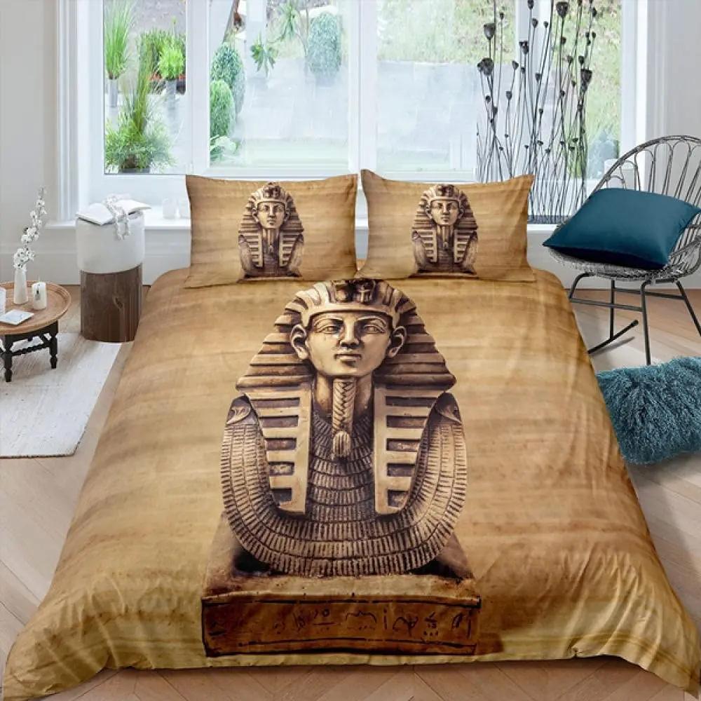 Pharaoh Duvet Cover Queen Ancient Egypt Tribe Comforter Cover Set for Boys Egyptian Pyramids Exotic Style Polyester Bedding Set