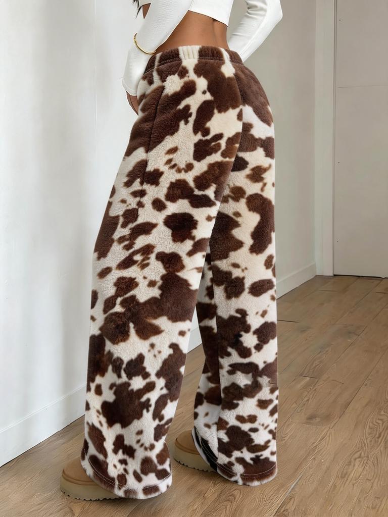 Women's autumn and winter thickened and velvet thermal home pants, loose high-waisted straight trousers, gentle and lazy wind
