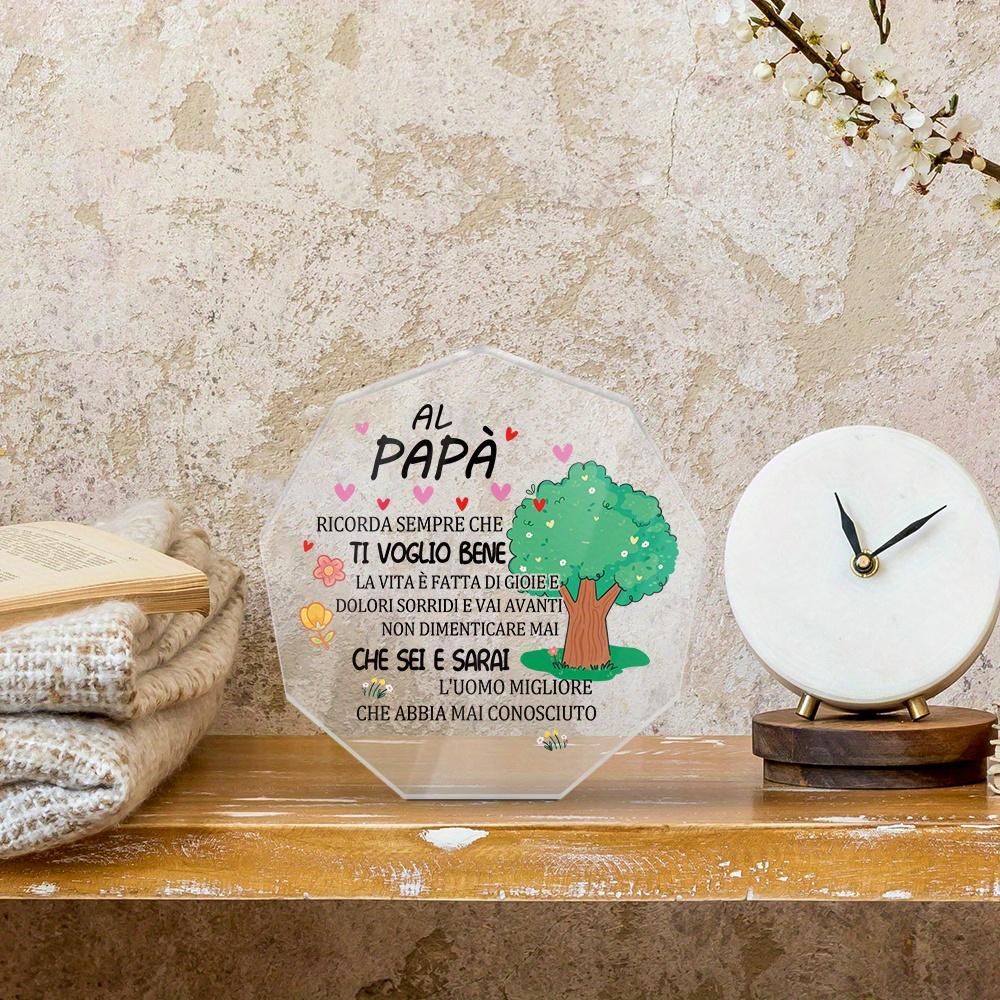 Italian Acrylic Sign - Heartfelt Father's Day Gift, Contemporary Farmhouse Table Decor with Floral Tree Design & Sentimental Italian Message, Battery