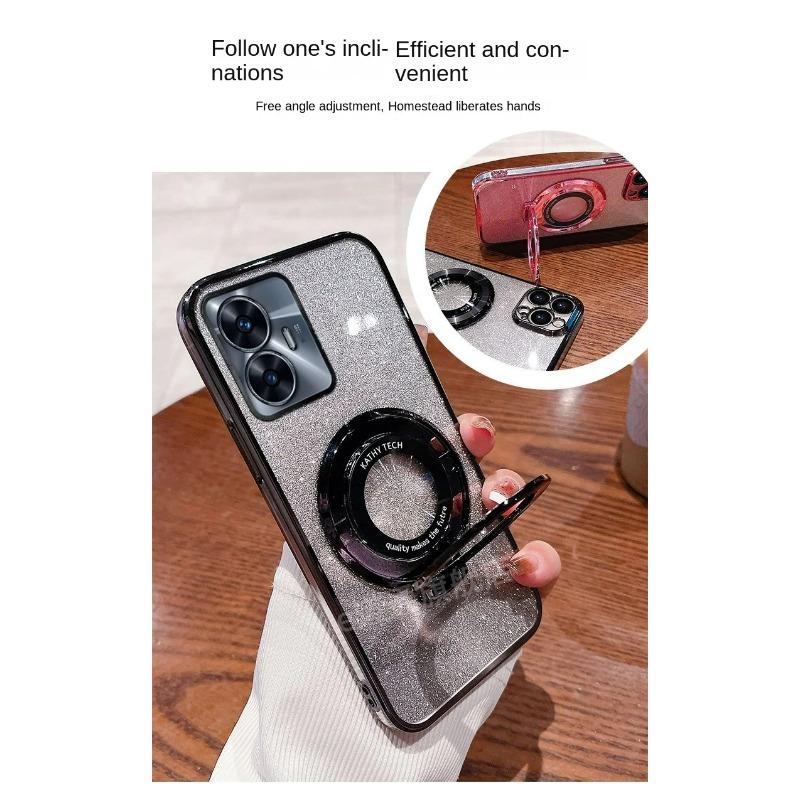 Pro OPPO Realme C55 C53 C51C35 C33 C31 C30 Pouzdro Měkké Bling Třpytivé S Kroužkem Magnetický Ochranný Kryt Pro Realme C21Y C25Y C20 C11