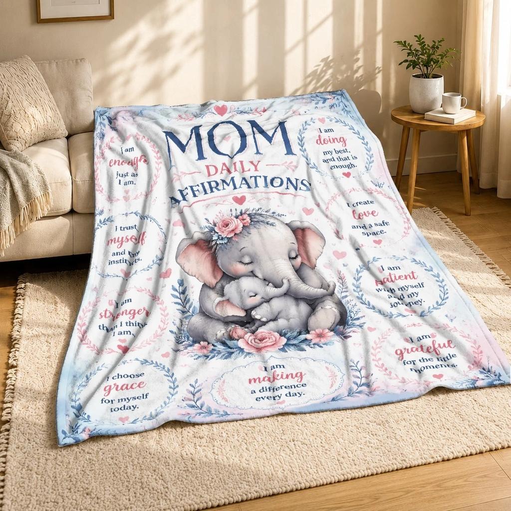 Mom Daily Affirmations Elephant Coral Fleece Blanket Mother Baby Decor
