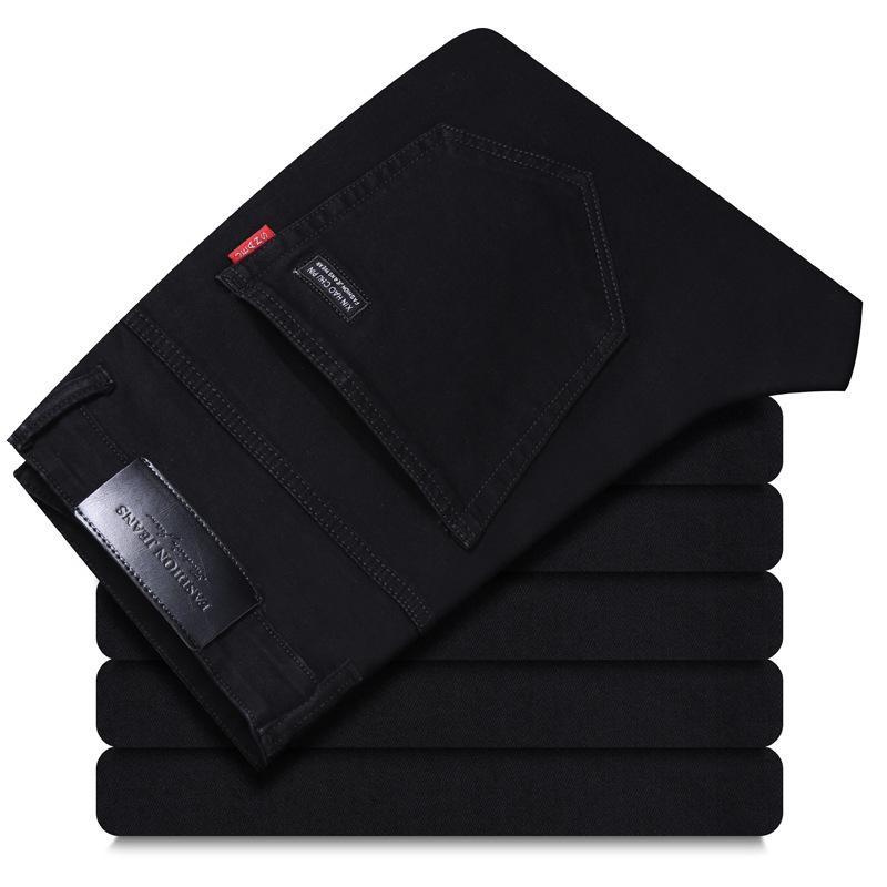 Winter Black Fleece-Lined Thickened Denim Trousers for Men Slim-Fit Straight Leg Stretch Casual Warm Versatile Trendy Trousers