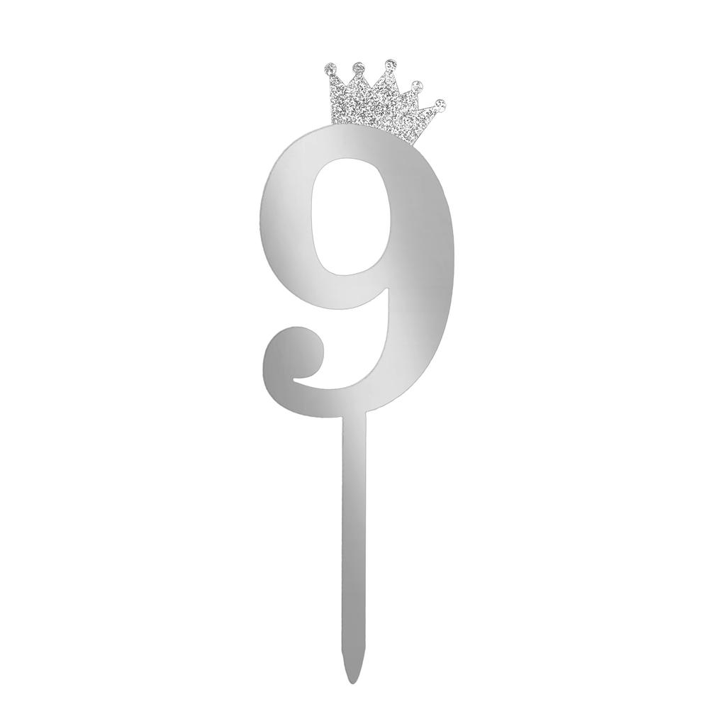 Number Cake Topper Gold Silver Crown Acrylic 0-9 Digital Birthday Party Cake Insert Cake Decoration Wedding Cakes Dessert Decor