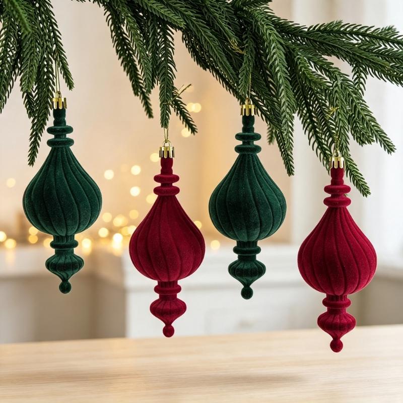 Ribbed Christmas Tree Trim with Elongated Shape and Textured Finish for Indoor Display, Wreath Styling and Tree Placement