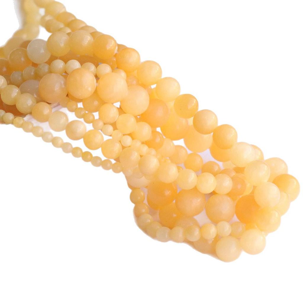 Creamy Yellow Jade Loose Beads: 4-12mm Round Natural Stone for Jewelry, Bracelets, Necklaces, Hairpins