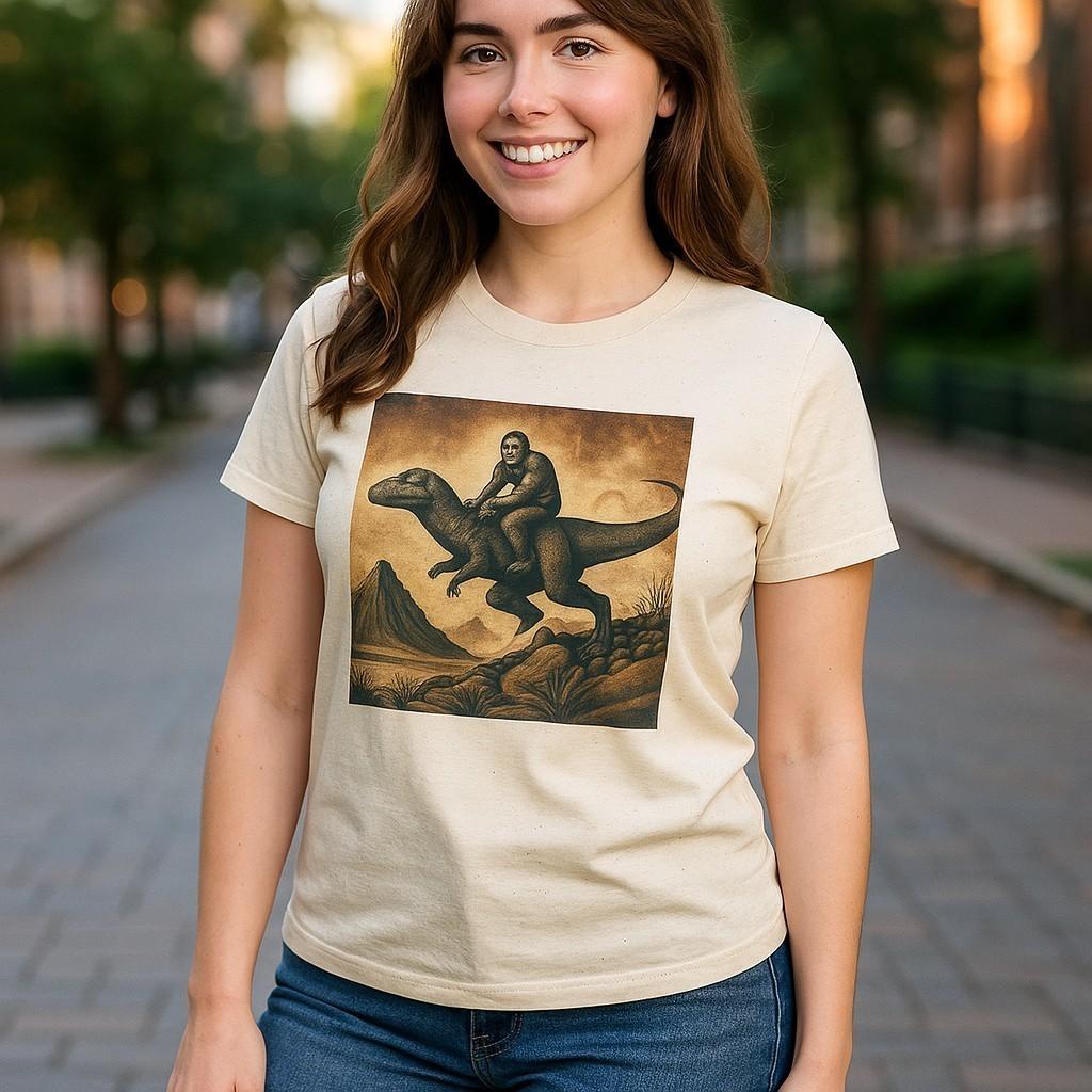 Bigfoot Riding a Patagotitan T-Shirt - Epic Sasquatch Cryptid & Dinosaur Mashup 2XL