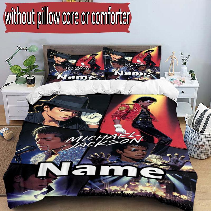 3pcs Duvet Cover Set (1*Duvet Cover + 2*Pillowcase, Without Core), Custom Name Michael Jackson Pattern Bedding Set, Home Bedroom Decor Gift