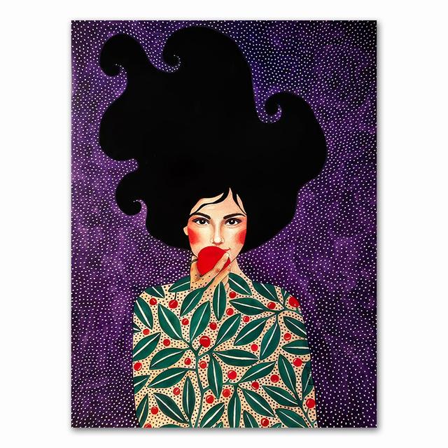 Abstract Girl Hair Flower Bird Wall Art Canvas Painting Vintage Nordic Prints Wall Pictures For Living Room No Frame