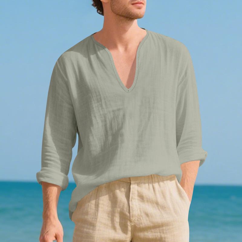 Men S Loose Breathable Linen Casual Long Sleeve T Shirt Plus Size Autumn