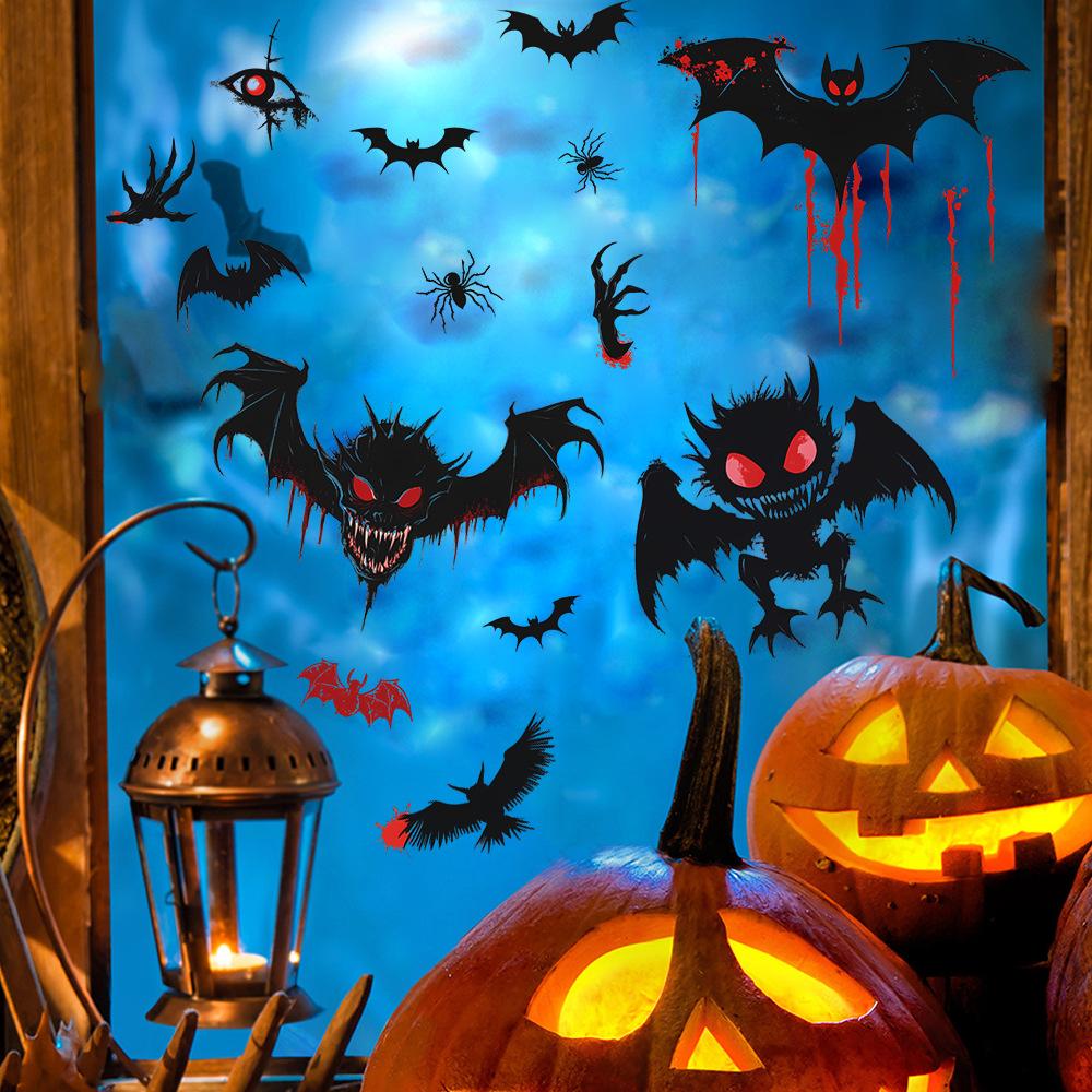 Halloween Cartoon Pumpkin Bat Home Glass Window Atmosphere Decoration Window Stickers