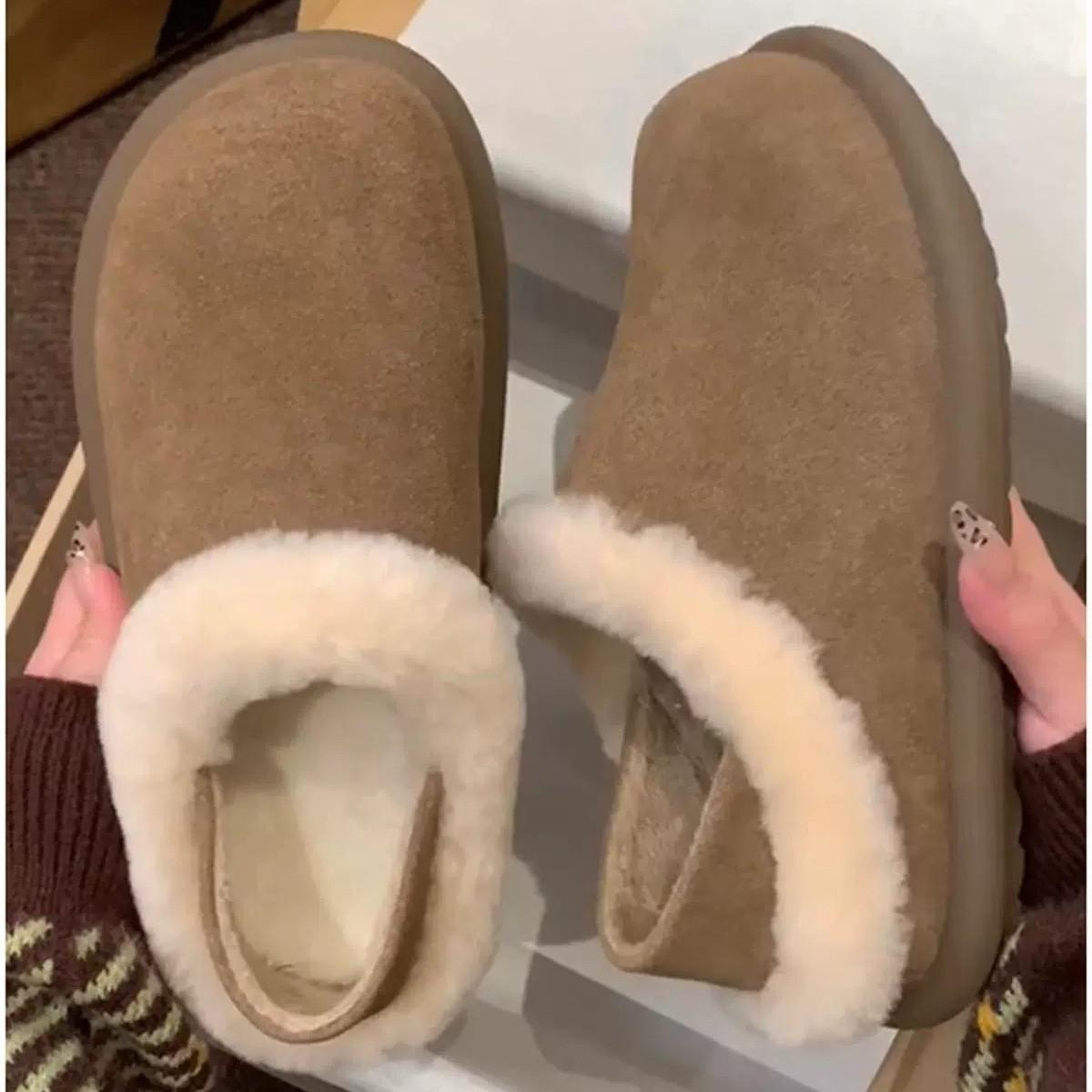 

Cowhide version~ thick-soled two-wearing Boken shoes for women s 2024 winter new velvet snow boots fluffy shoes warm cotton shoes 35 малиновый