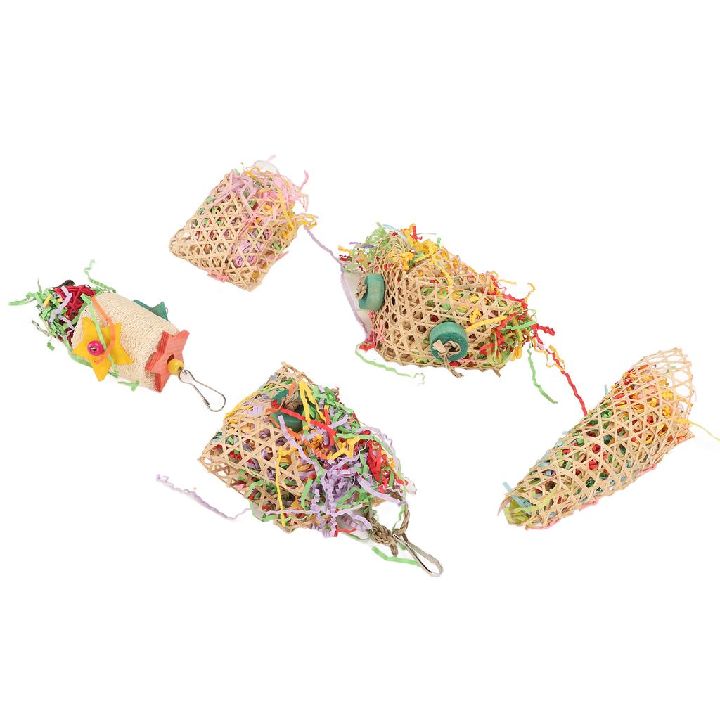 5Pcs Bird Shredder Toys Interesting Safe Hanging Foraging Chewing Toys with Metal Hooks for Travel