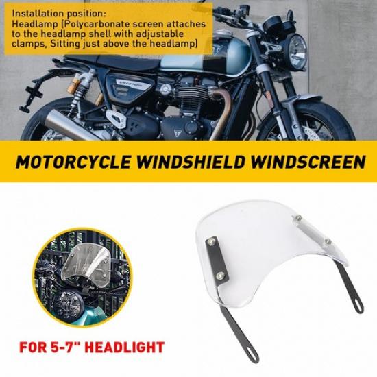 Front Clear Motorcycle Windshield Headlight Fairing Windscreen Durable 5"-7" EOA