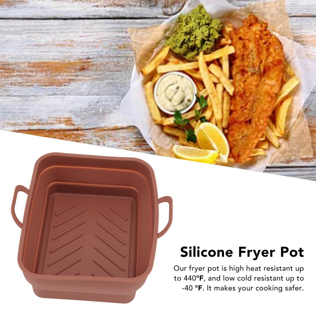 2 Pcs Silicone   Cooker Pot with Handle Rectangular Fryer Liner Tray Replacement for Kitchen Cooking Accessories