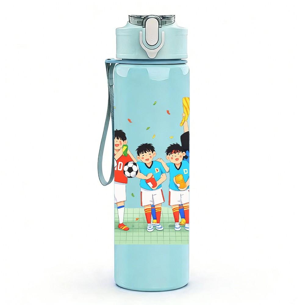 1PC Kids Cheer Sport Team Scene Print 750ml Color Plastic Sports Water Bottle Leakproof Flip Straw Lid Suitable for Sports Office Home Use
