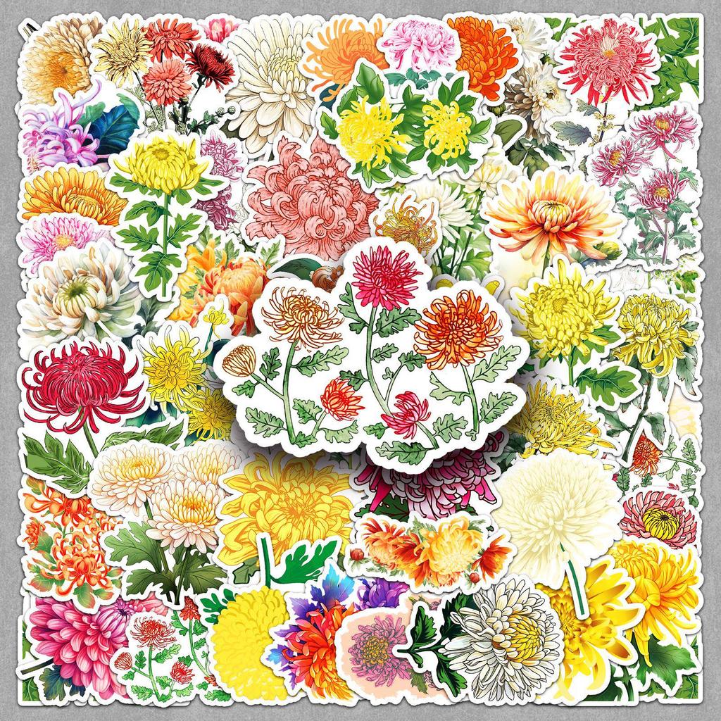 50pcs Cute Chrysanthemum Stickers: DIY Plant Decoration for Journals and Computers
