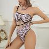 Hot-selling Sexy Spice Girls Leopard Print Bottom Underwear Slim Halter Perspective Mesh Single Shoulder Strap Sculpting Onesie Sculpting