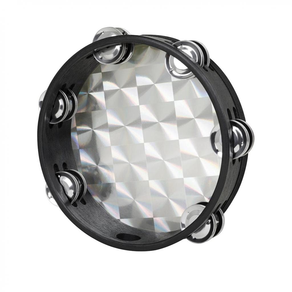 8 Inch Wooden Tambourine Handbell Hand Drum with Double Row Jingles Percussion Instrument