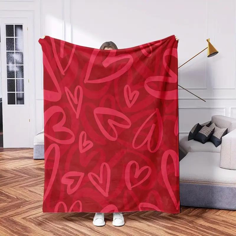 Romantic Love Series Digital-printed Polyester Bedroom Velvet Flannel Cover Blanket Fleece Soft Sofa Cover Blankets for Beds