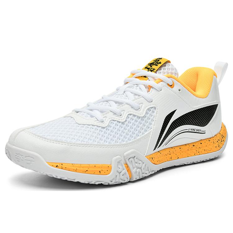Li Ning Saga 2 Lite Niedrig geschnittene Badminton-Schuhe Unisex Weiß Gelb AYTT003-3