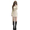 Französisches Stil Falten-Einschulter-Schnürkleid für Damen - Figurbetont, Tailliert, Kurzer Rock, Frühling/Herbst Edition.