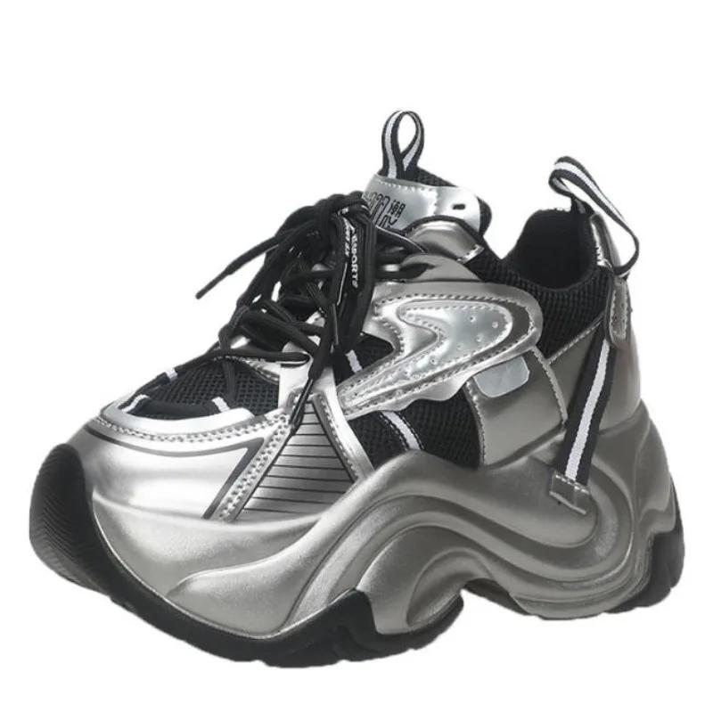 Fashion 7CM Fashion Women's Chunky Sneakers Breathable Platform Sports Shoes Woman Lace Up Thick Bottom Casual Shoes Zapatillas Mujer