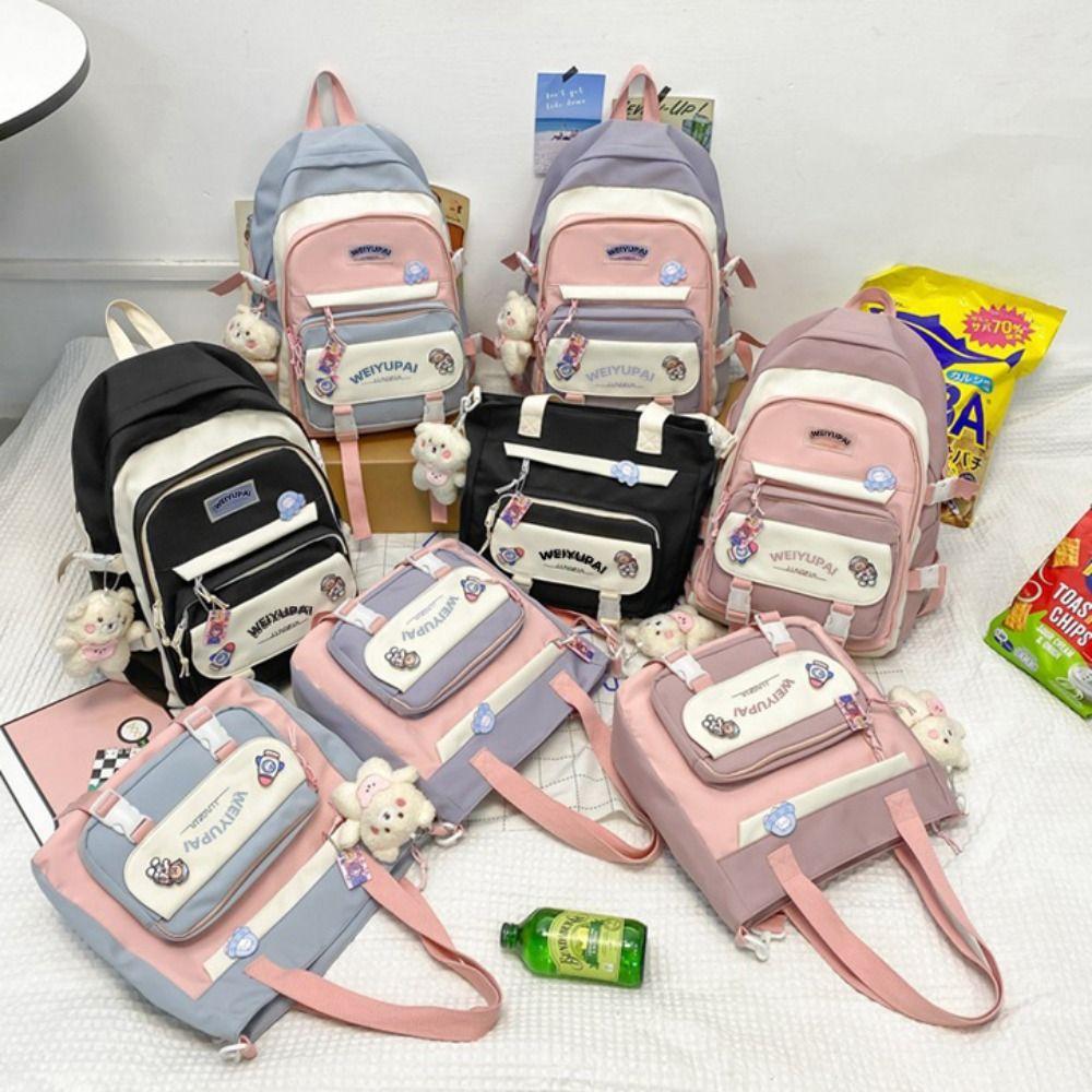 Ins Students School Bags Multi Pockets Large Handbag Cute Teenage Shoulder Bags  Girl